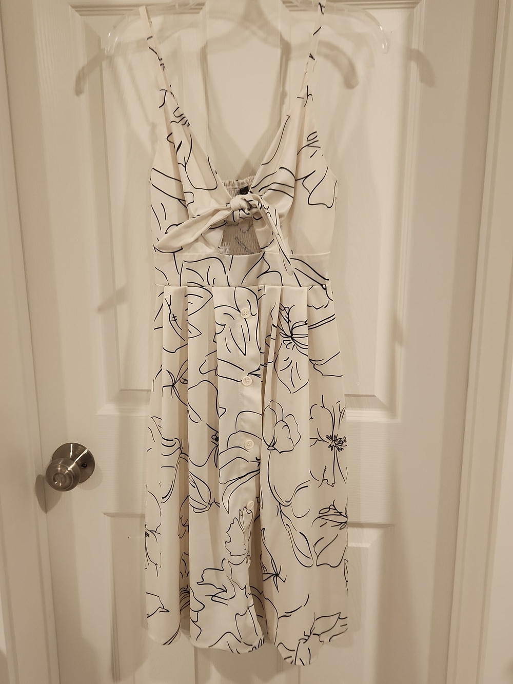 Fancyinn Floral Tie Front Midi Dress Size XS White Black Summer Cutout Casual